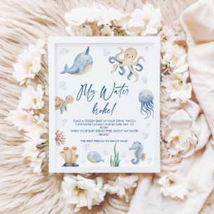 Póster Rótulo de juego Ocean Baby Shower My Water Broke