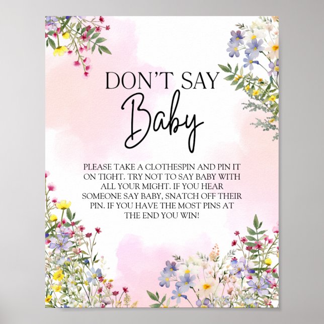 Póster Rótulo de Juegos de Baby Shower de Flor Silvestre (Frente)