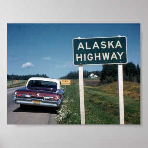 Póster Rótulo de la autopista Alaska 1962 Vintage