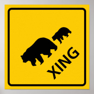 Póster Rótulo de la autopista Bear Crossing
