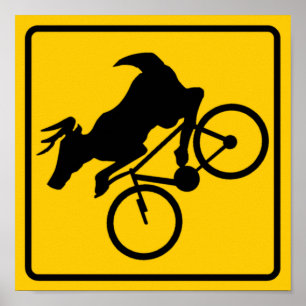 Póster Rótulo de la autopista Bicycling Deer Crossing