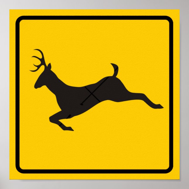 Póster Rótulo de la autopista de cruzamiento de ciervos (Frente)