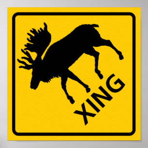 Póster Rótulo de la autopista Moose Crossing