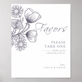 Póster Rótulo de la Boda Botánica de Lavanda minimalista