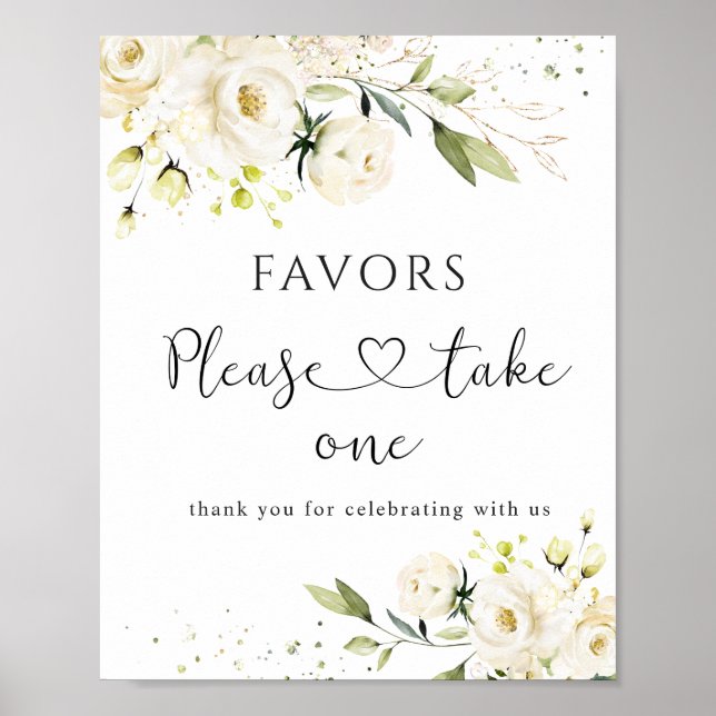 Póster Rótulo De La Boda De Rosas Blancas Favorece La Bod (Frente)