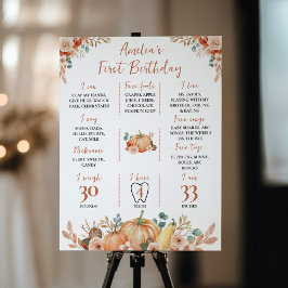 Póster Rótulo de la Calabaza de Otoño Primer Cumpleaños