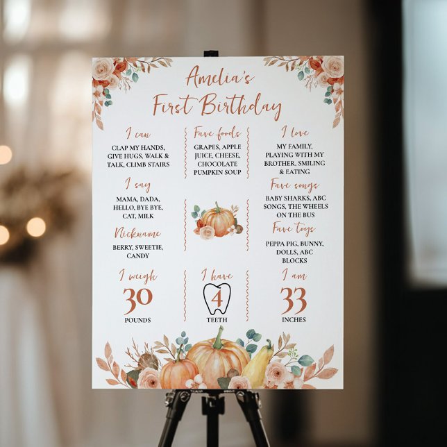 Póster Rótulo de la Calabaza de Otoño Primer Cumpleaños (Subido por el creador)