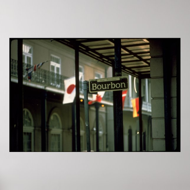 Póster Rótulo de la calle Bourbon en Nueva Orleans (Frente)