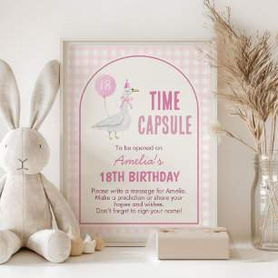 Póster Rótulo de la cápsula de cumpleaños de color rosa y