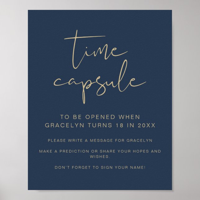 Póster RÓTULO de la cápsula de tiempo Baby Shower azul de (Frente)