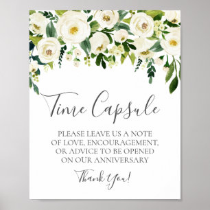 Póster Rótulo de la cápsula de tiempo Boda de flores blan