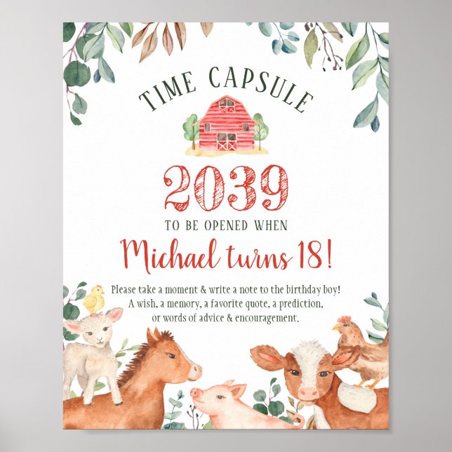 Póster Rótulo de la cápsula de tiempo de los animales de  (Frente)