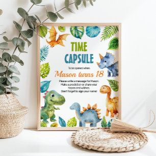 Póster Rótulo de la cápsula del cumpleaños de Dinosaur