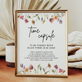 Póster Rótulo de la cápsula del cumpleaños de la flor sil