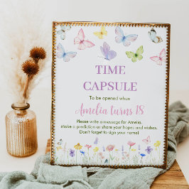 Póster Rótulo de la cápsula del cumpleaños de la mariposa