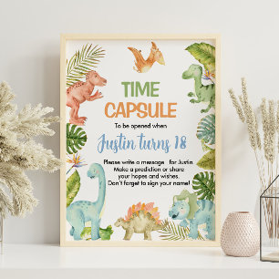 Póster Rótulo de la cápsula del cumpleaños de los dinosau