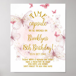 Póster Rótulo de la cápsula del tiempo de la mariposa ros