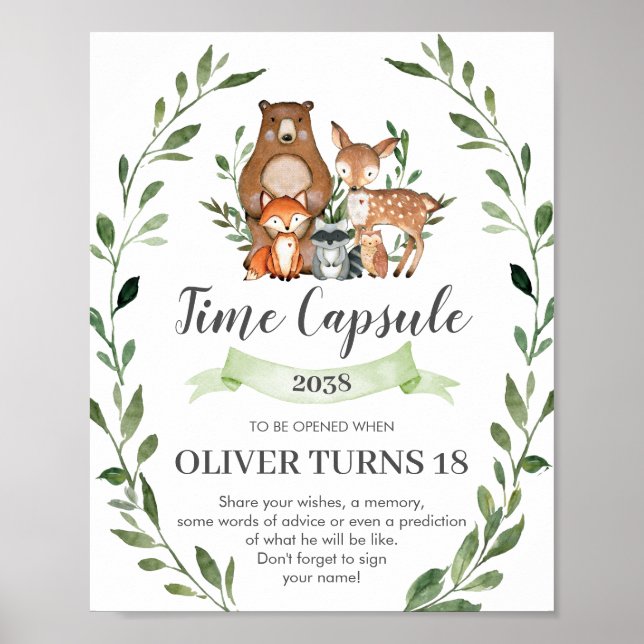 Póster Rótulo de la cápsula del tiempo de los animales de (Frente)