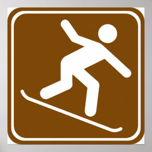 Póster Rótulo de la carretera de la snowboard