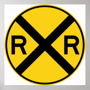 Póster Rótulo de la carretera ferroviaria de cruce