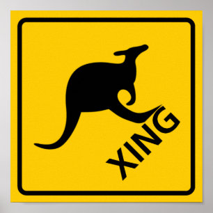 Póster Rótulo de la carretera Kangaroo Crossing Highway
