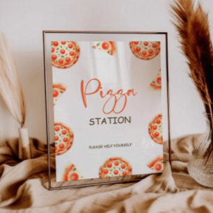 Póster Rótulo de la estación Pizza, Rótulo Fiesta Pizza P
