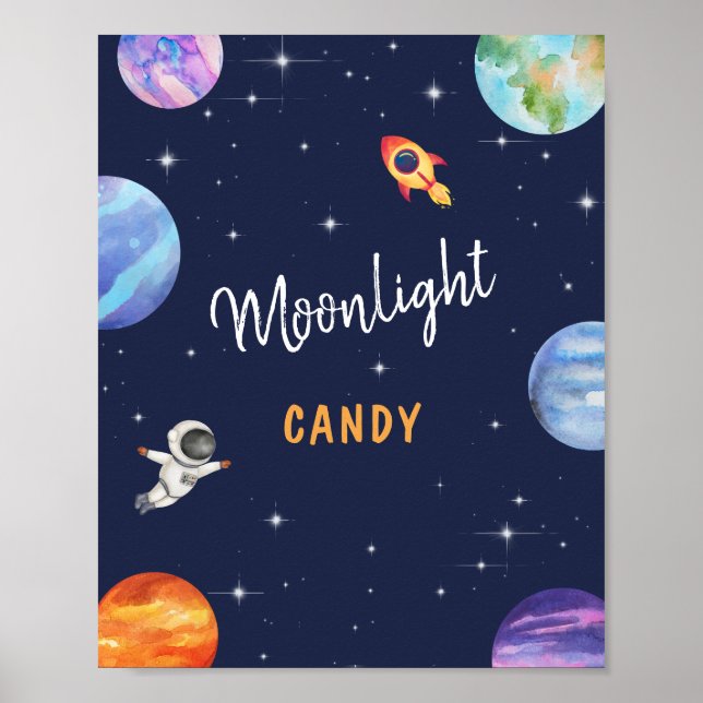 Póster Rótulo de la fiesta de cumpleaños de Candy Space p (Frente)