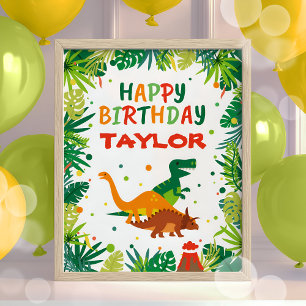 Póster Rótulo de la fiesta de cumpleaños de Dinosaur