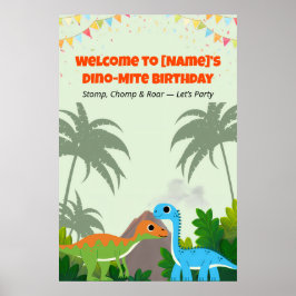 Póster Rótulo de la fiesta de cumpleaños de los dinosauri