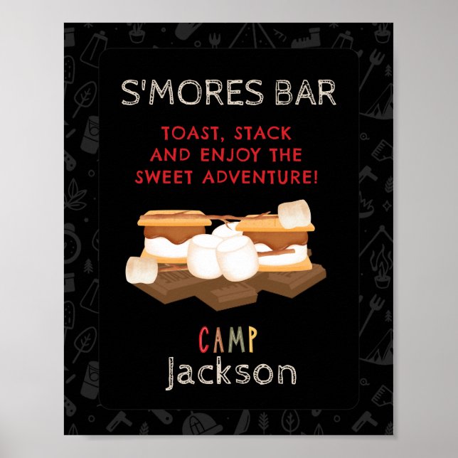 Póster Rótulo de la fiesta de cumpleaños de S'mores Bar C (Frente)