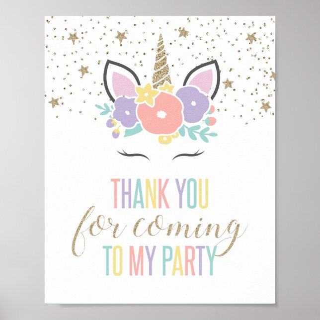 Póster Rótulo de la Fiesta de Cumpleaños de Unicorn (Frente)