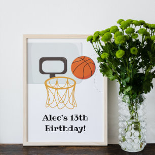 Póster Rótulo de la fiesta de cumpleaños del baloncesto