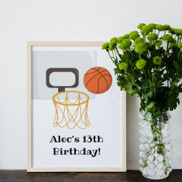 Póster Rótulo de la fiesta de cumpleaños del baloncesto