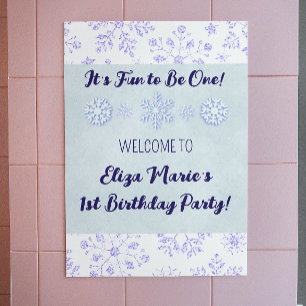 Póster Rótulo de la fiesta de cumpleaños del copo de niev