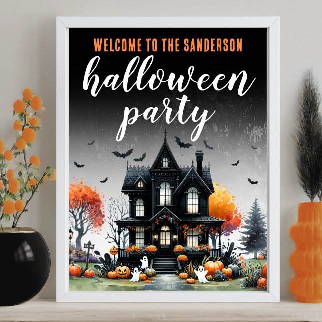 Póster Rótulo de la fiesta de Halloween en la casa de los (Adult Haunted House Halloween Party Sign)