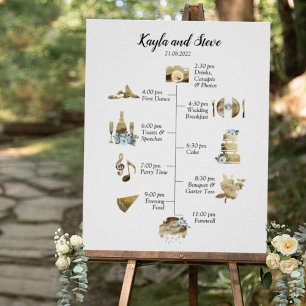 Póster Rótulo de la línea de tiempo del Boda de acuarela