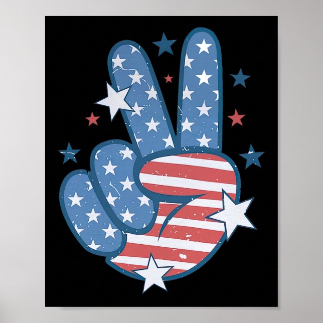 Póster Rótulo De La Mano De La Paz Groovy 4 De Julio (Frente)