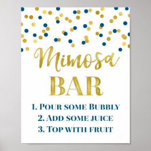 Póster Rótulo de la Marina Blue Gold Confetti Mimosa Bar 