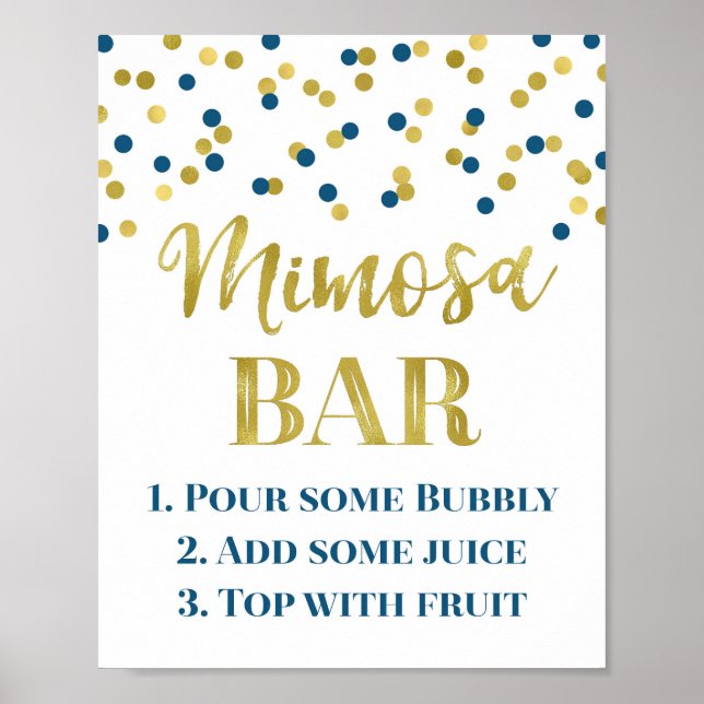 Póster Rótulo de la Marina Blue Gold Confetti Mimosa Bar  (Frente)