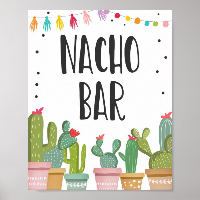 Póster Rótulo de la Mesa de Cactus Fiesta de Nacho Bar (Frente)