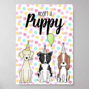 Póster Rótulo de la Mesa de Perro Paw-ty - adoptar un cac