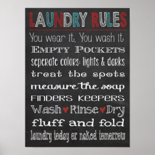 Póster Rótulo de la pizarra de las reglas del lavadero
