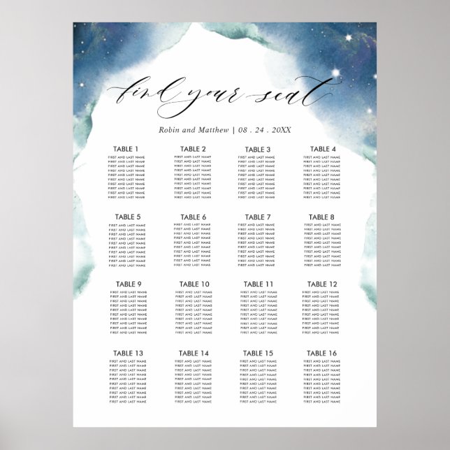 Póster Rótulo de la recepción de la boda celestial 16 (Frente)