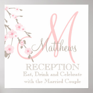 Póster Rótulo de la recepción de la boda del cerezo de la