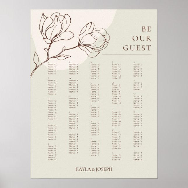 Póster Rótulo de la tabla de asientos alfabéticos de la f (Frente)