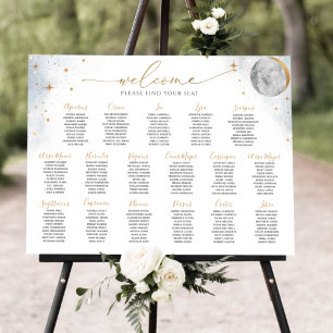 Póster Rótulo de la tabla de asientos celestes de plata y