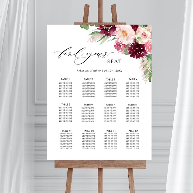 Póster Rótulo de la tabla de asientos de Boda rosa Rubor  (Subido por el creador)