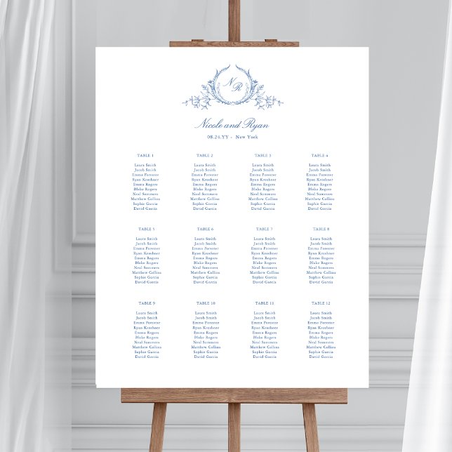 Póster Rótulo de la tabla de asientos del Boda azul monog (Subido por el creador)