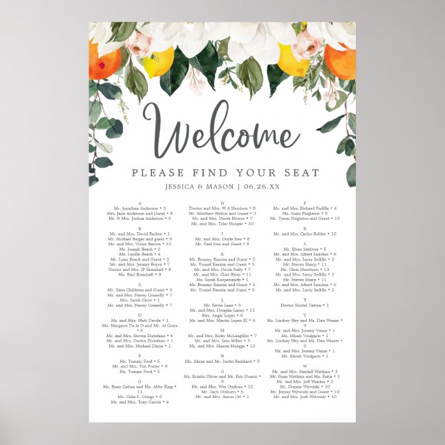 Póster Rótulo de la tabla de asientos del Boda Magnolia C (Frente)