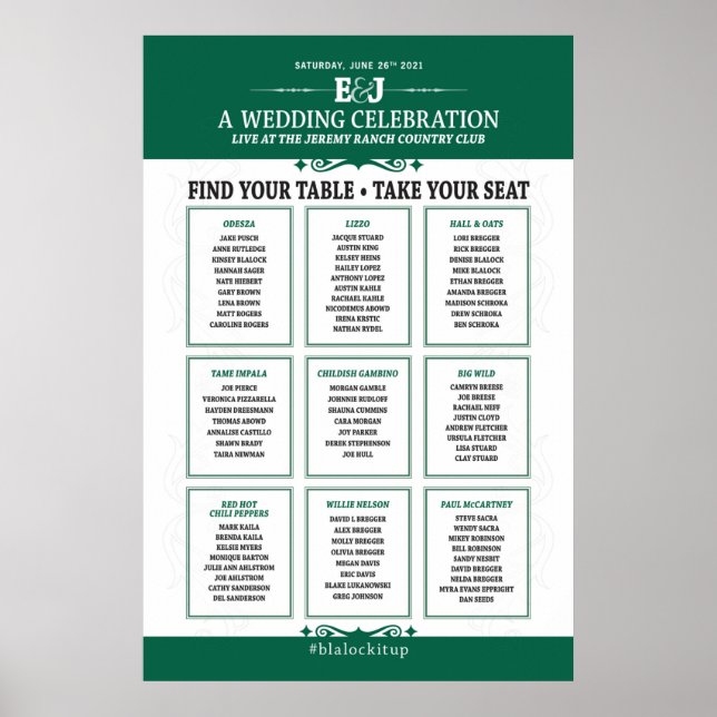 Póster Rótulo de la tabla de asientos del tema del concie (Frente)